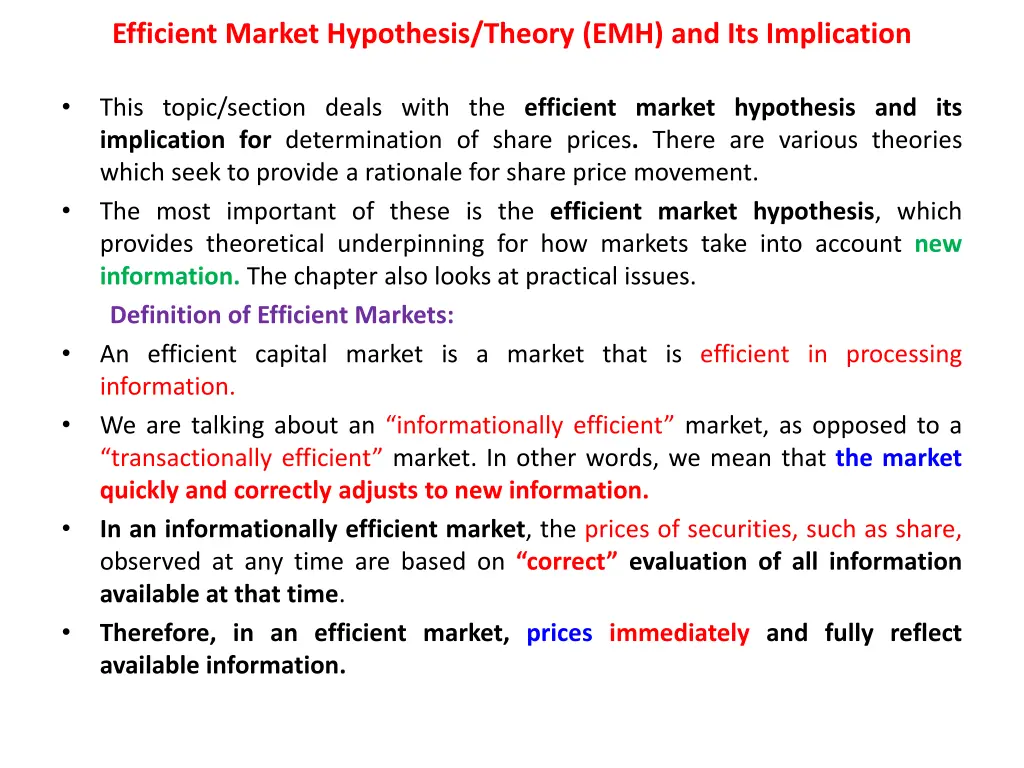 efficient market hypothesis theory
