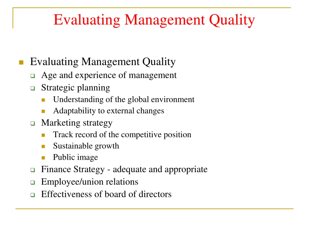 evaluating management quality