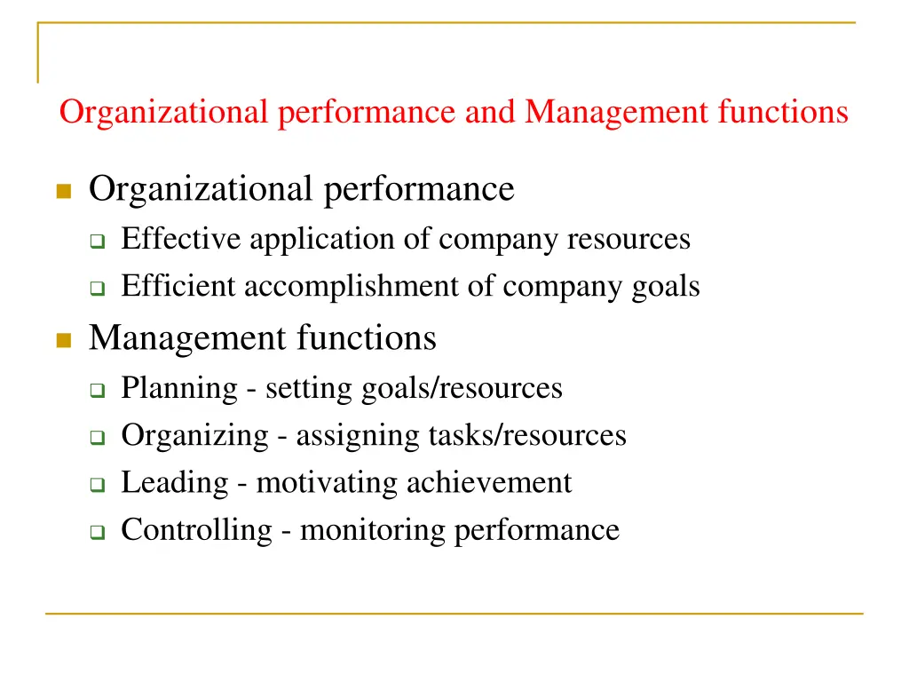 organizational performance and management
