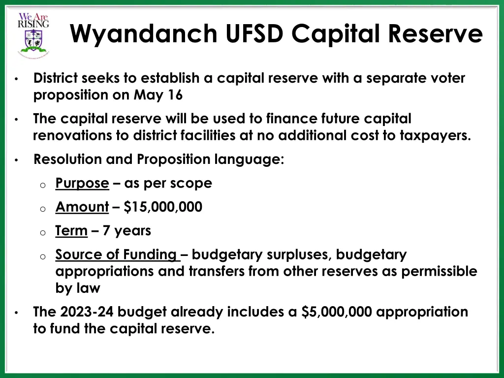 wyandanch ufsd capital reserve