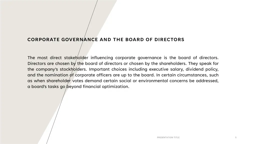 corporate governance and the board of directors