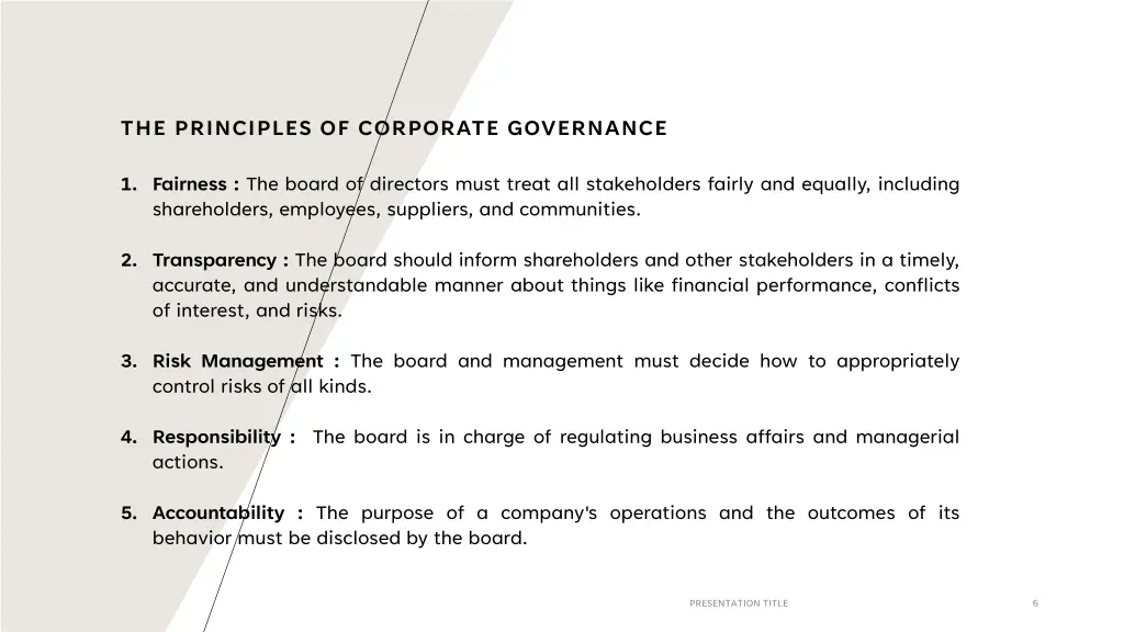 the principles of corporate governance