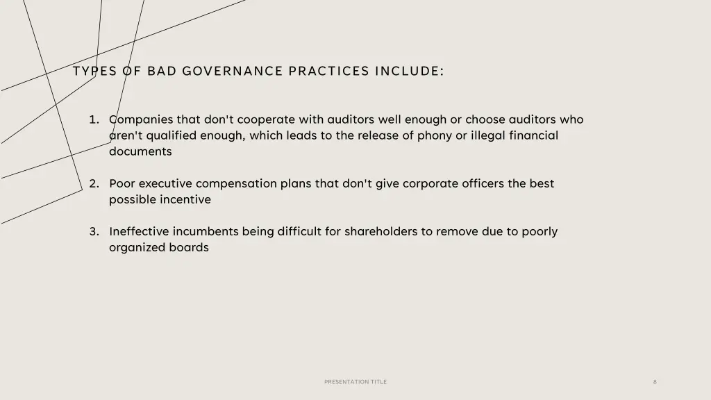 types of bad governance practices include