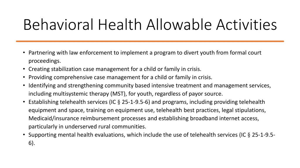 behavioral health allowable activities