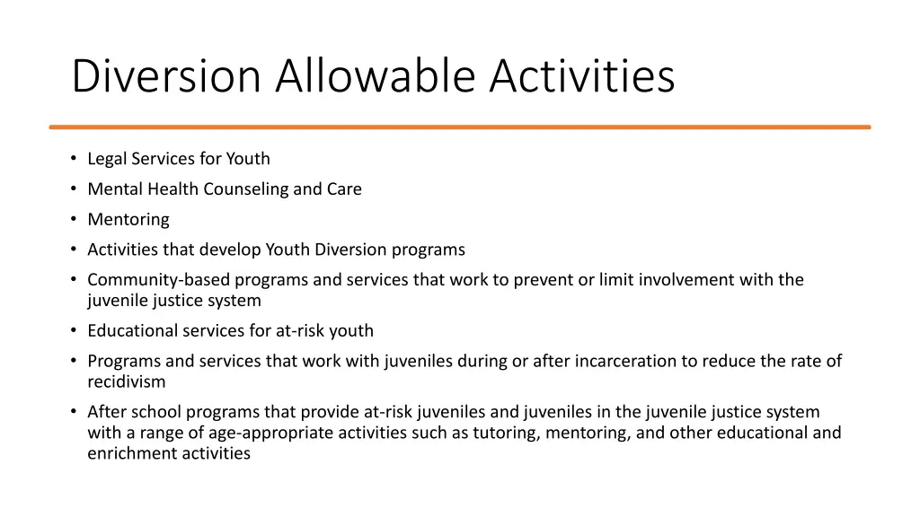 diversion allowable activities