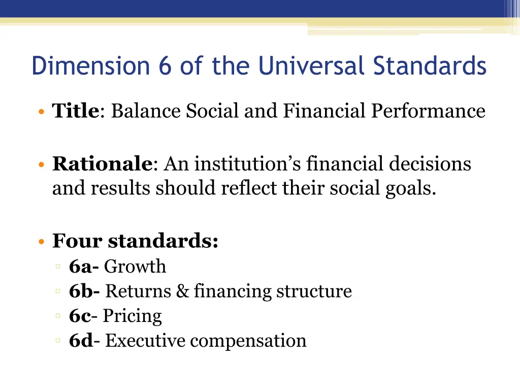 dimension 6 of the universal standards