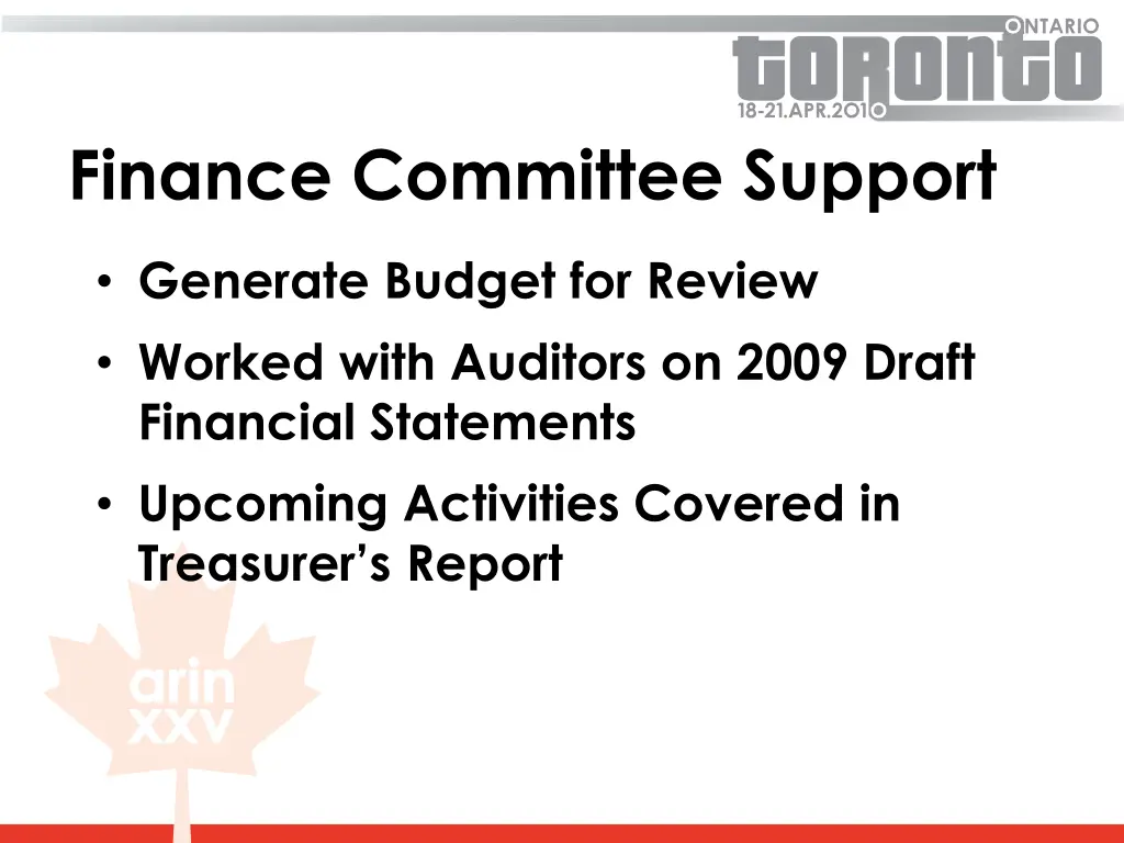 finance committee support