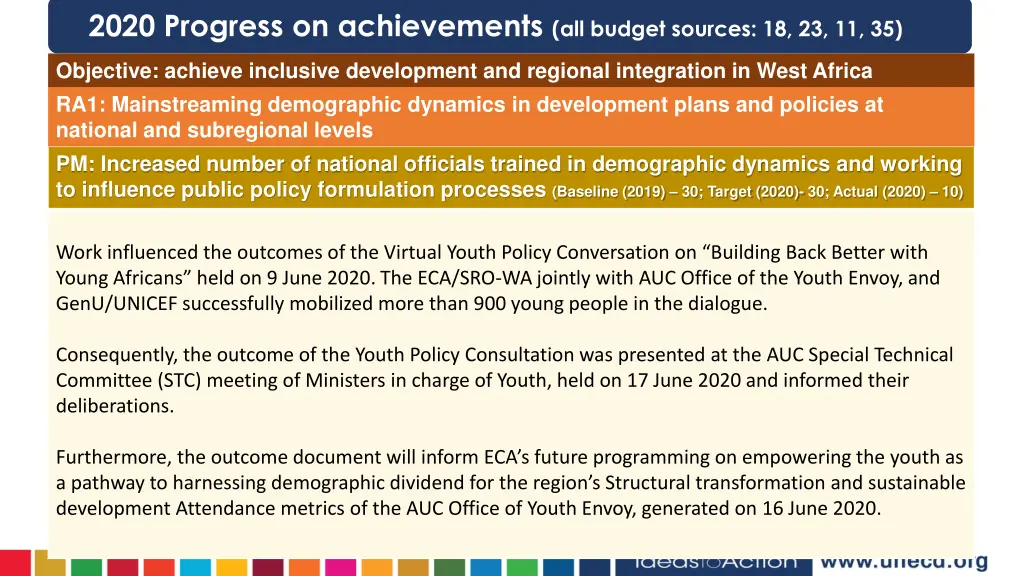 2020 progress on achievements all budget sources 1