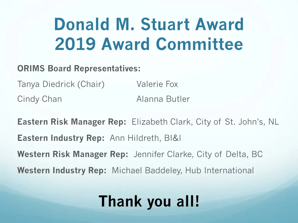 donald m stuart award 2019 award committee