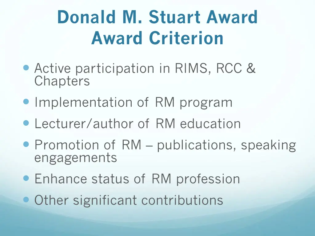 donald m stuart award award criterion