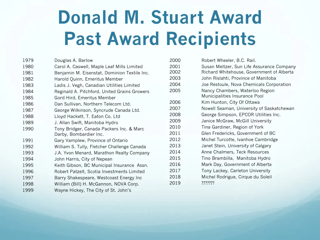 donald m stuart award past award recipients