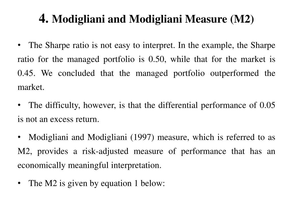 4 modigliani and modigliani measure m2