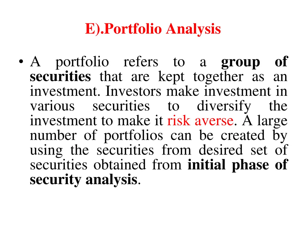 e portfolio analysis