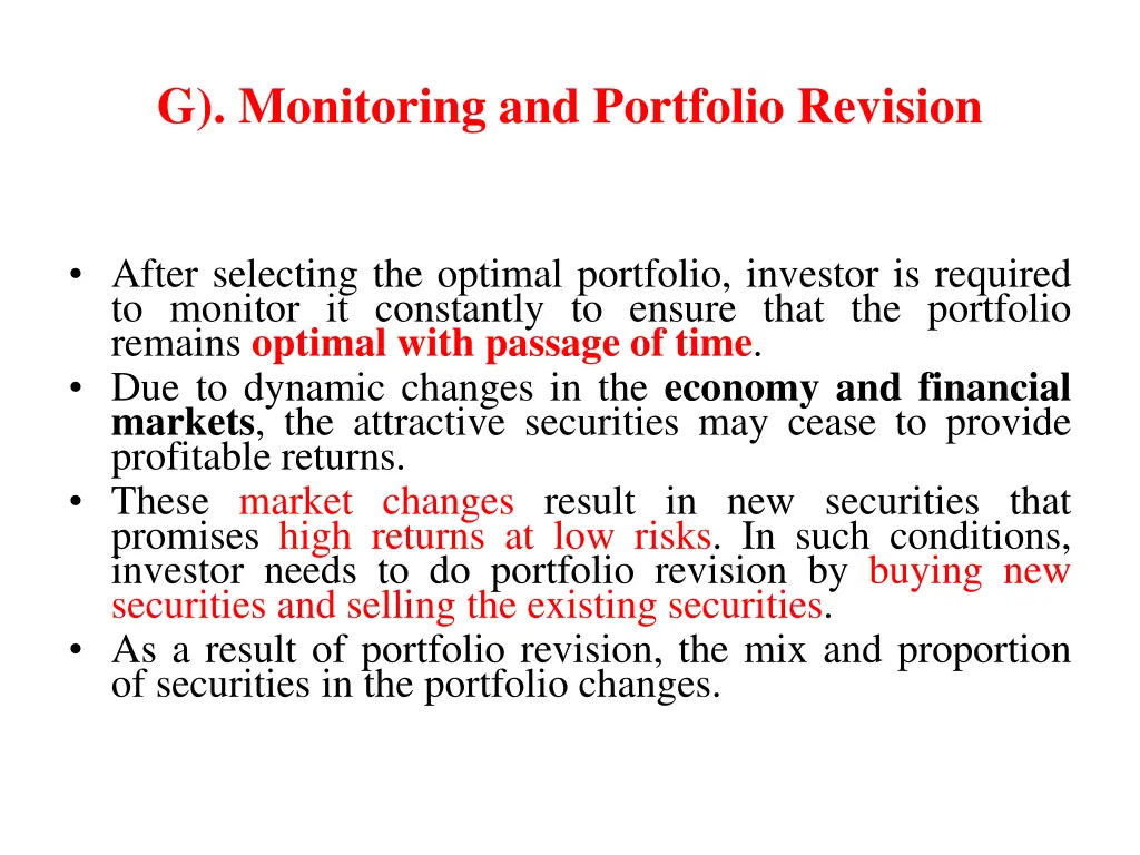 g monitoring and portfolio revision