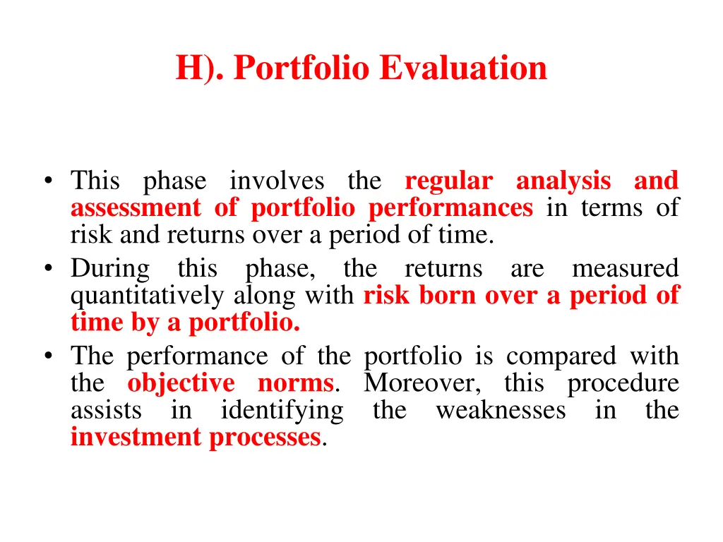h portfolio evaluation