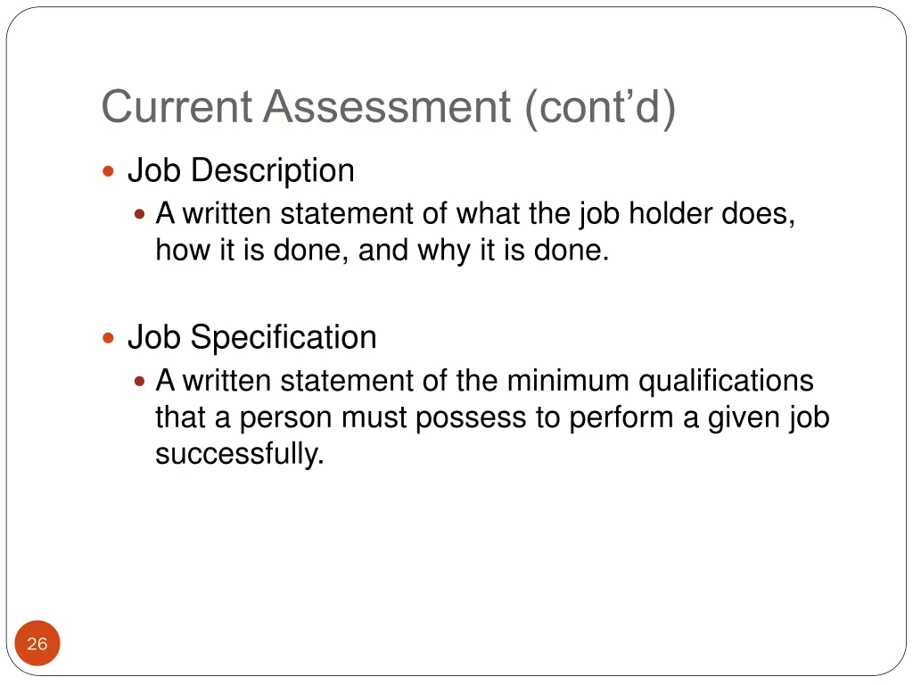 current assessment cont d