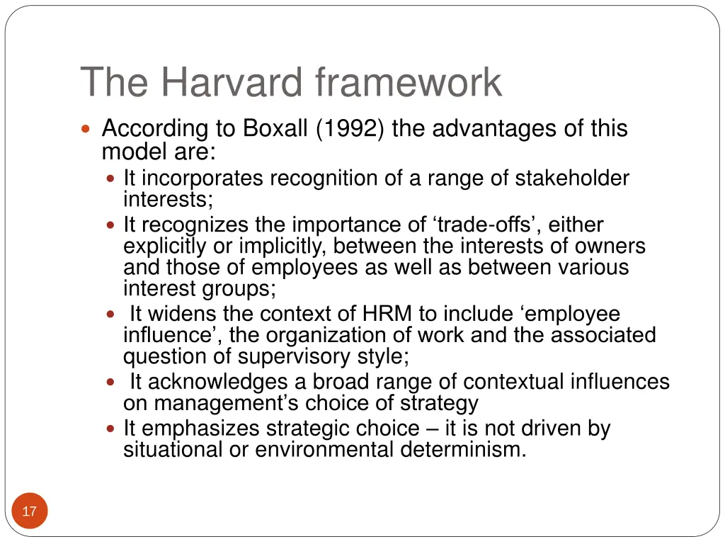 the harvard framework according to boxall 1992