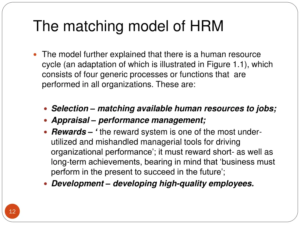 the matching model of hrm