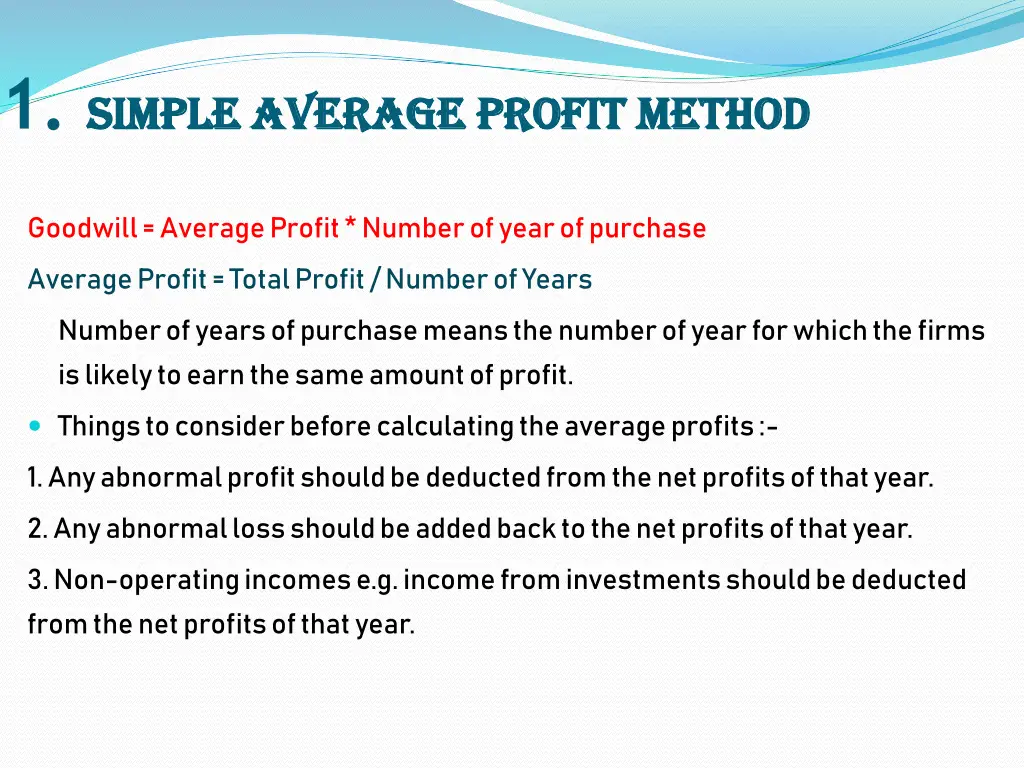 1 simple average profit method simple average