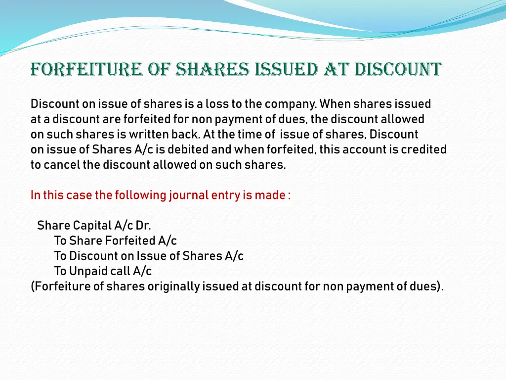 forfeiture of shares issued at discount