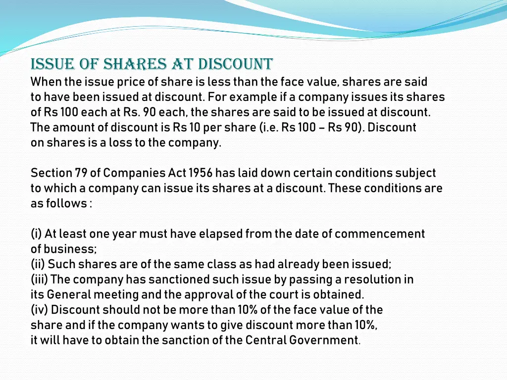 issue of shares at discount