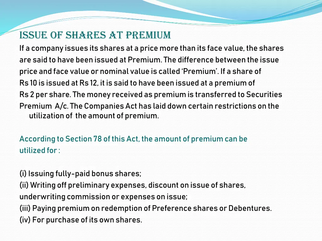 issue of shares at premium if a company issues