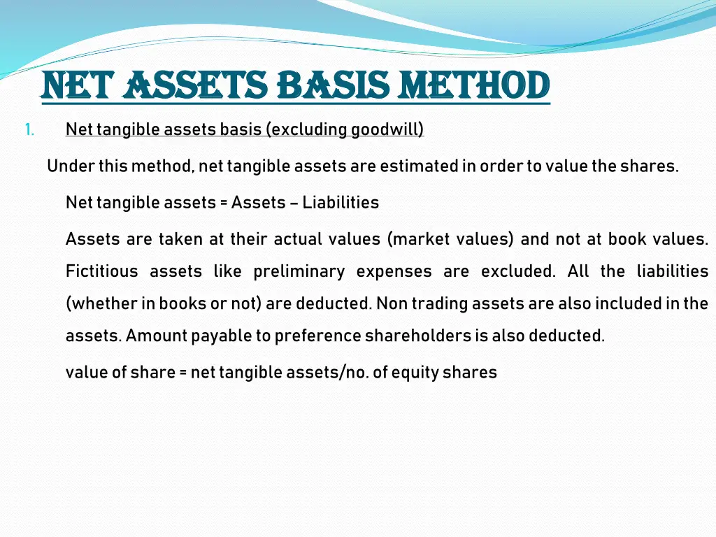 net assets basis method net assets basis method