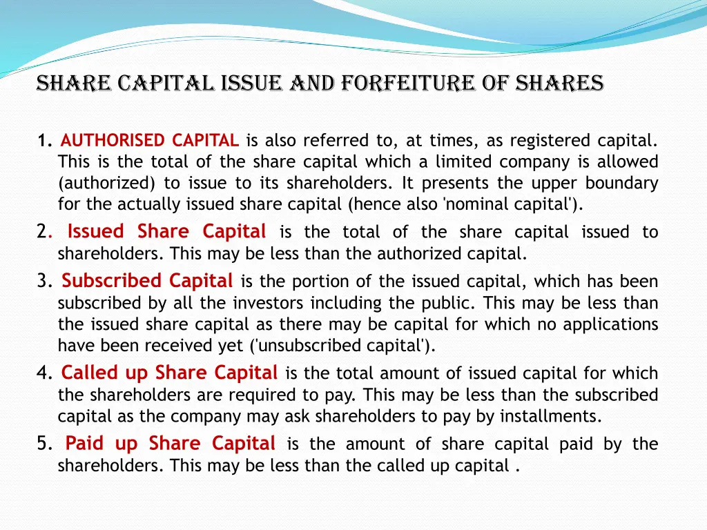 share capital issue and forfeiture of shares