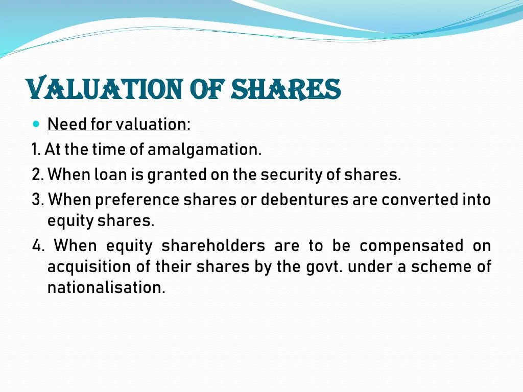 valuation of shares valuation of shares need