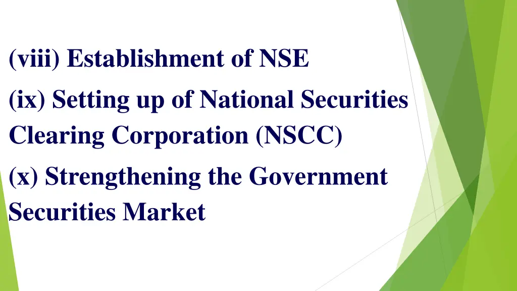 viii establishment of nse ix setting