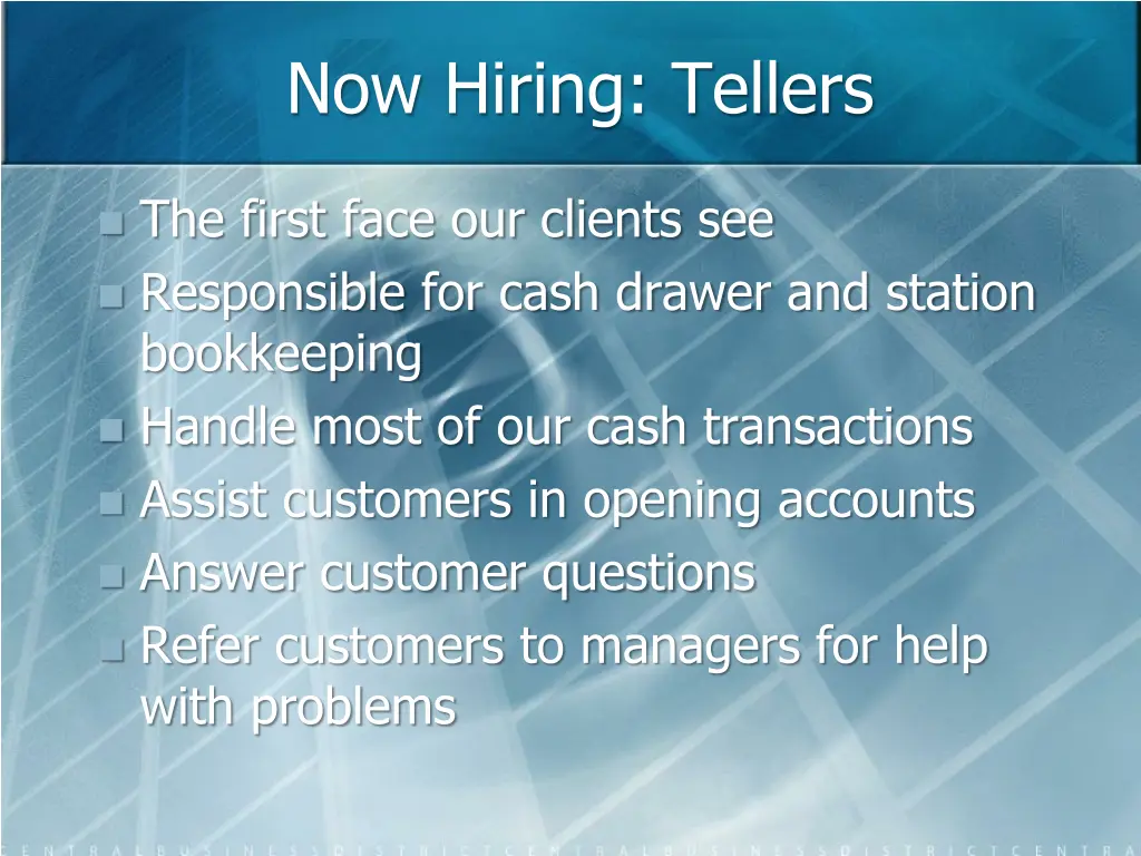 now hiring tellers