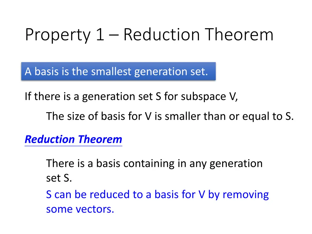 property 1 reduction theorem