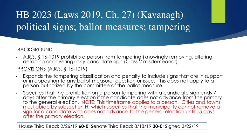 hb 2023 laws 2019 ch 27 kavanagh political signs