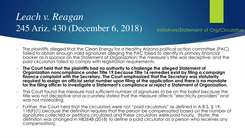 leach v reagan 245 ariz 430 december 6 2018