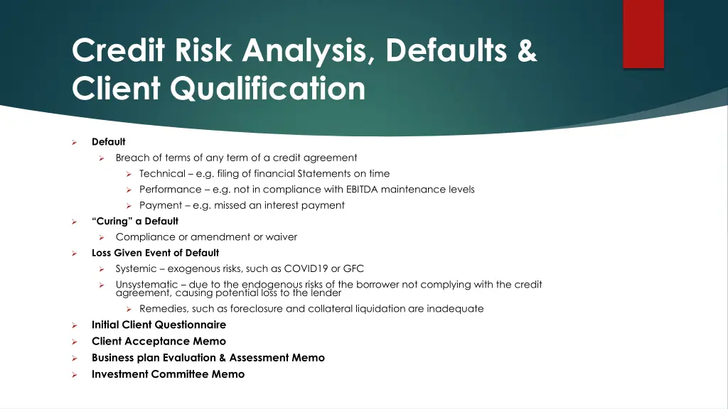 credit risk analysis defaults client qualification