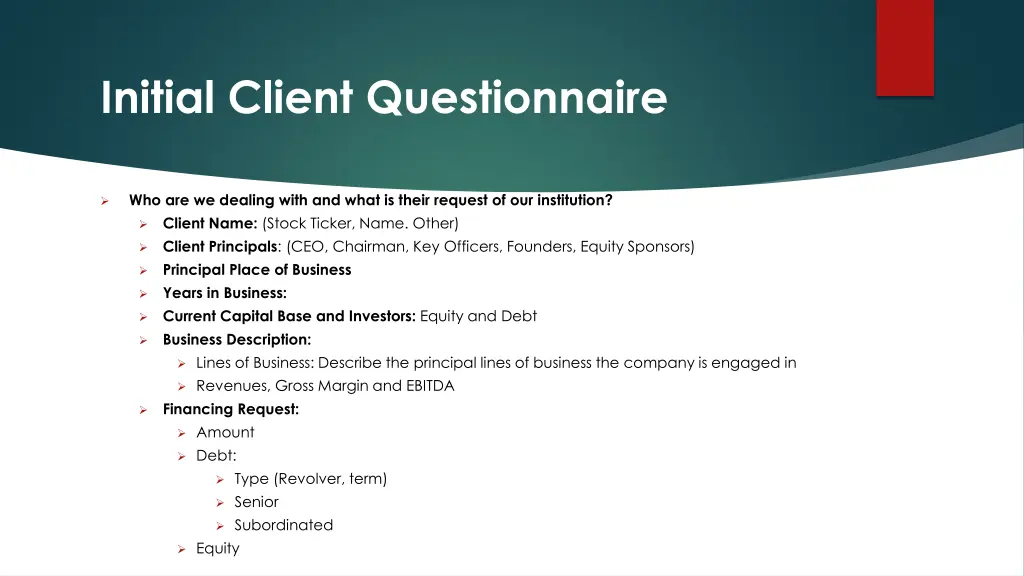 initial client questionnaire