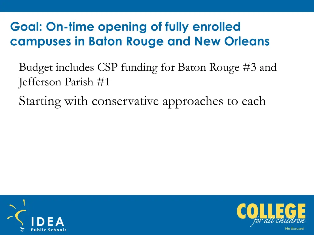 goal on time opening of fully enrolled campuses