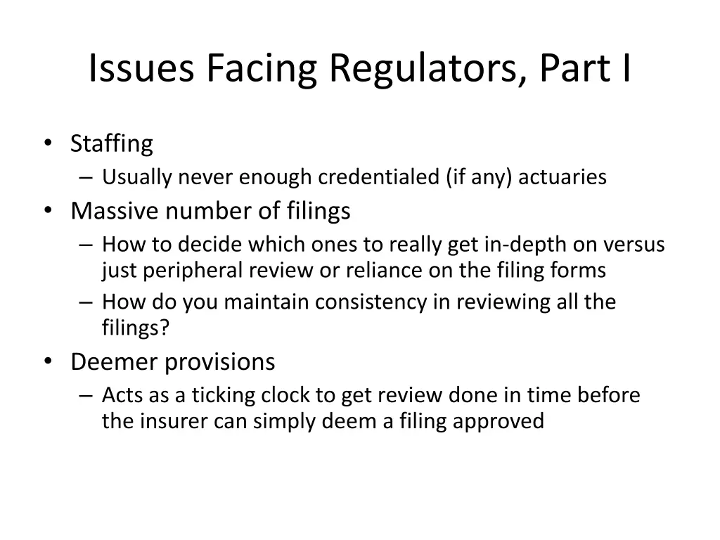 issues facing regulators part i