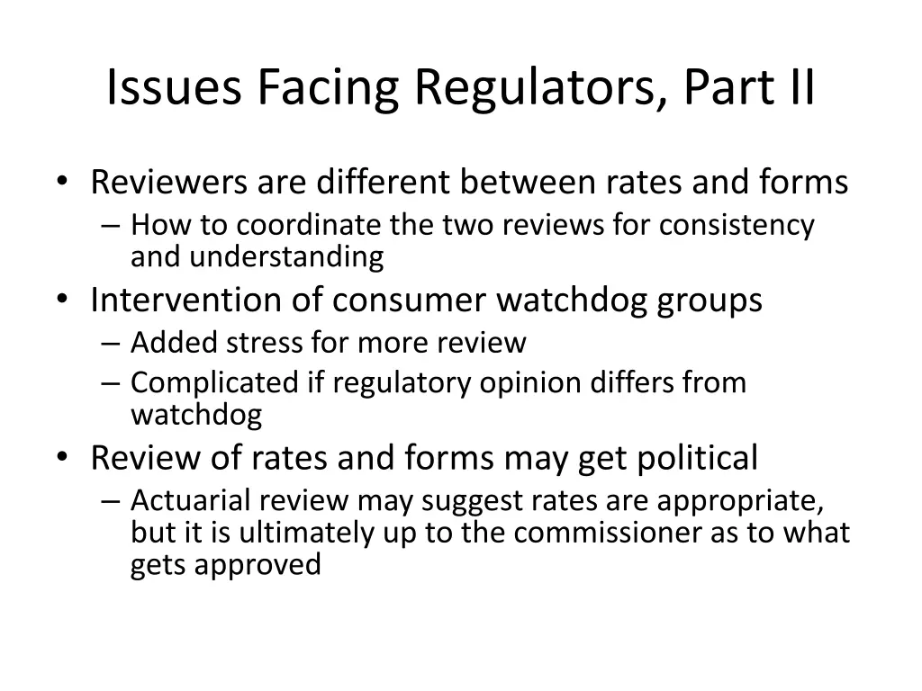issues facing regulators part ii