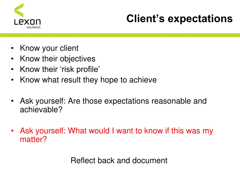 client s expectations