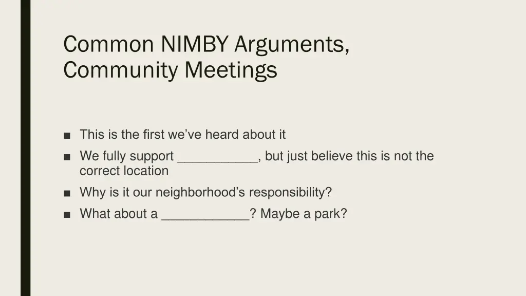 common nimby arguments community meetings