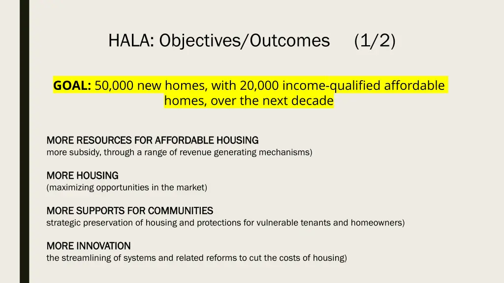 hala objectives outcomes 1 2