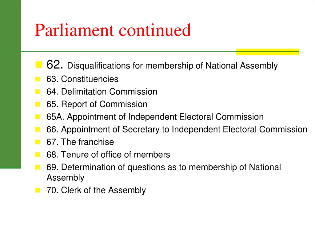 parliament continued