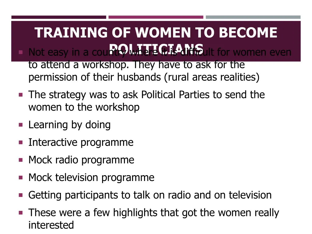training of women to become politicians not easy