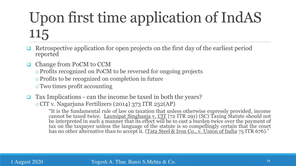 upon first time application of indas 115