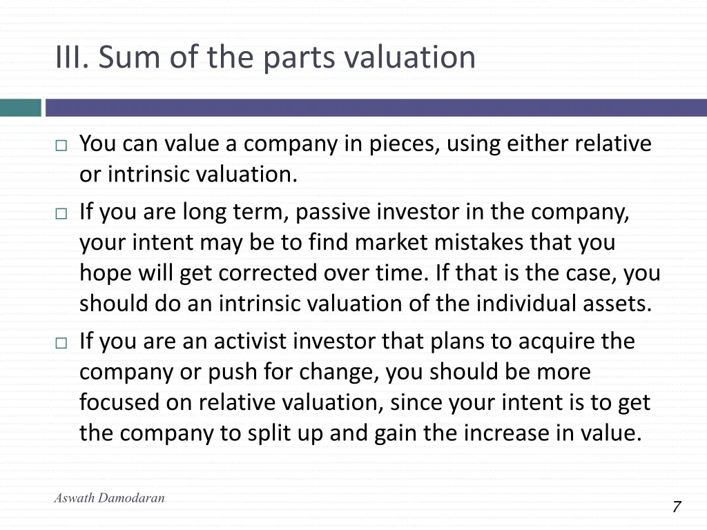 iii sum of the parts valuation