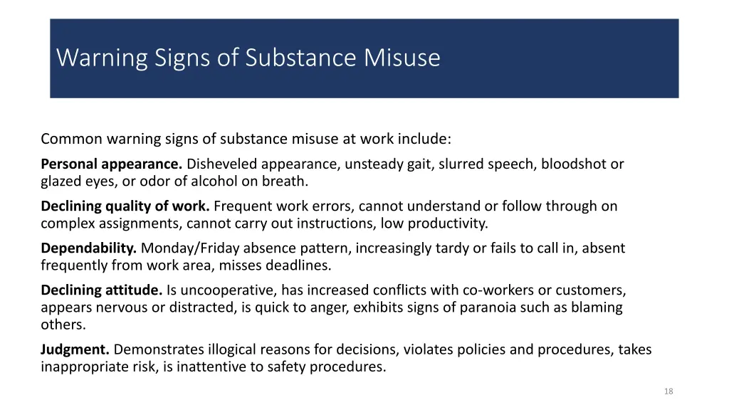 warning signs of substance misuse