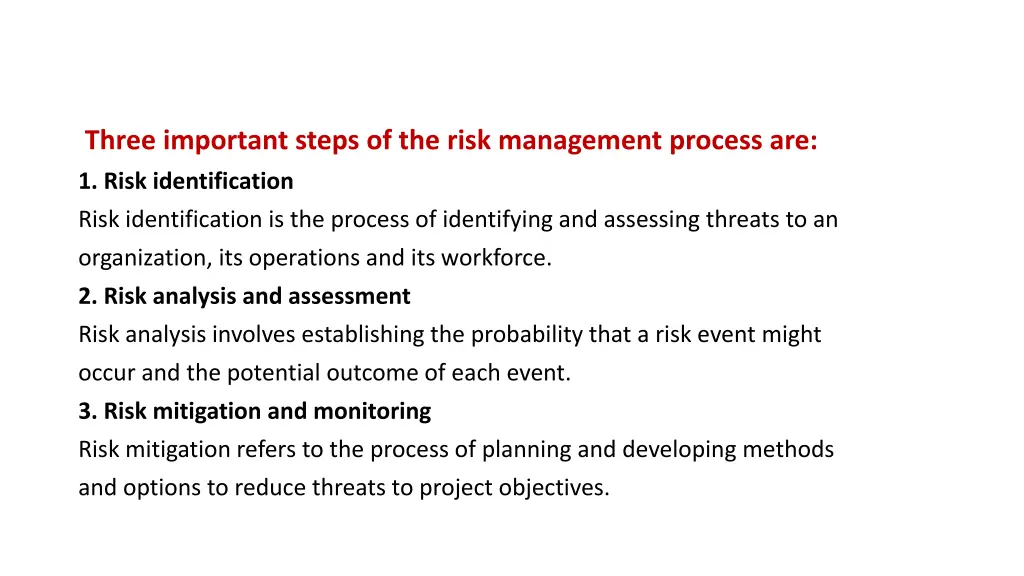 three important steps of the risk management