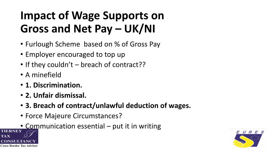 impact of wage supports on gross and net pay uk ni