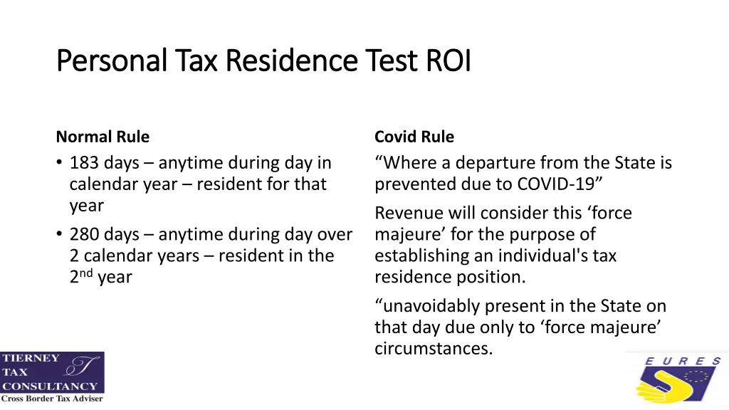personal tax residence test roi personal